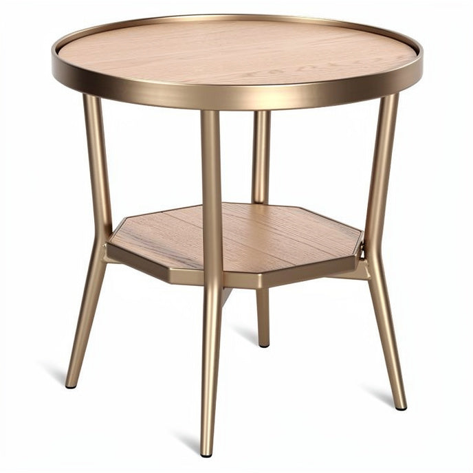 **Moderne Bijzettafel met Houten Bovenblad en Metaalonderstel**