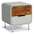 **Moderne nachtkast met houten lade en metallic poten**
